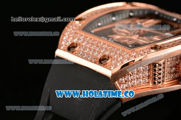 Richard Mille RM025-01 Miyota 6T51 Automatic Diamonds/Rose Gold Case with Black Dial and Black Rubber Strap - Click Image to Close